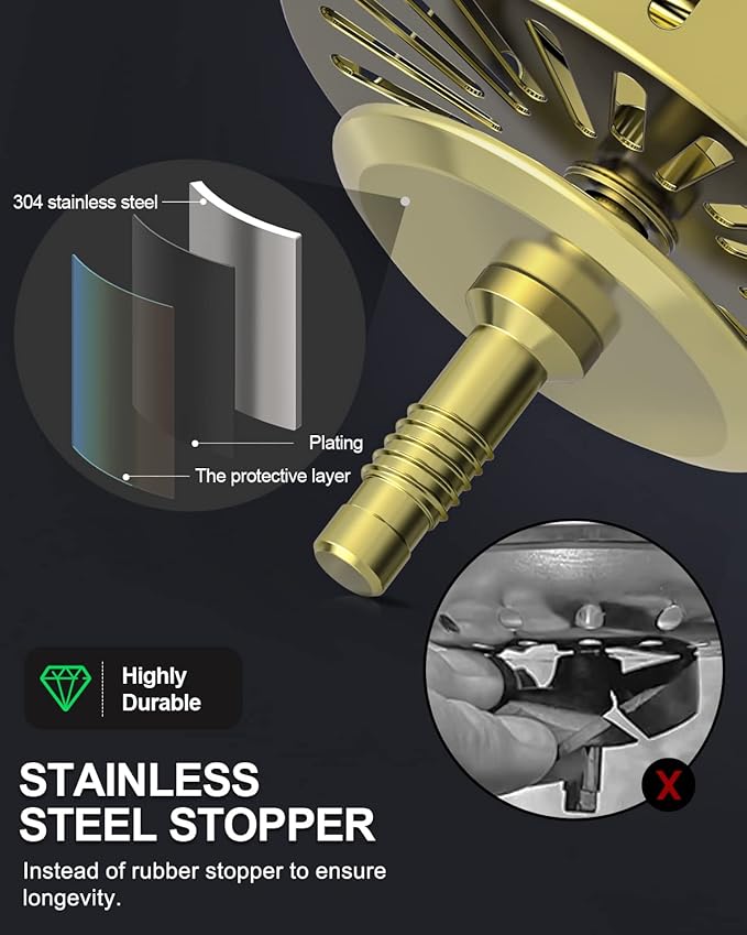 BOTEMY B9171 Gold Kitchen Sink Drain Kit 3 1/2 Sink Strainer