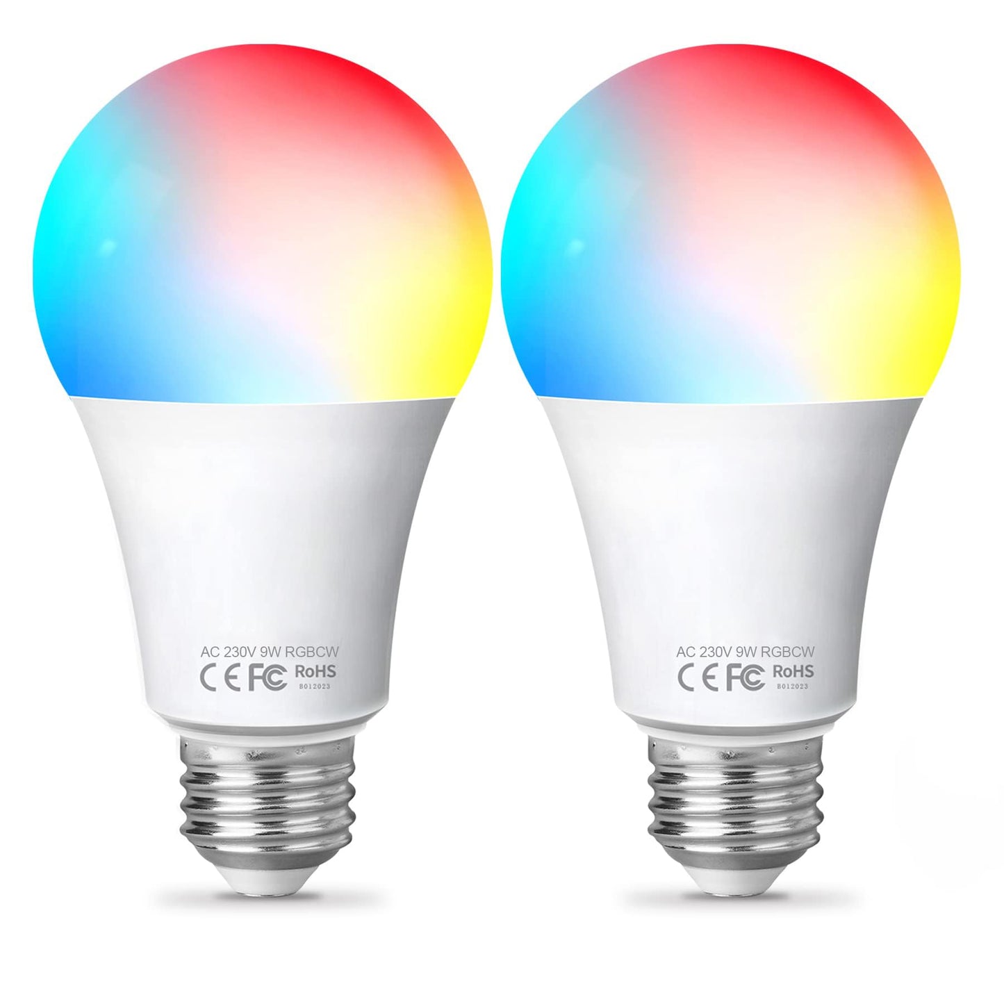 Fitop WiFi Smart Bulb E27, LED Bulb Dimmable Warm White Light and RGB Colour Changing Light, 9W 806LM Compatible with Alexa/Google Home, Voice Control, No Hub Required 2 Pack