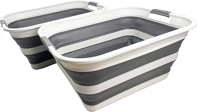 SAMMART Set of 2 Collapsible Plastic Laundry Basket
