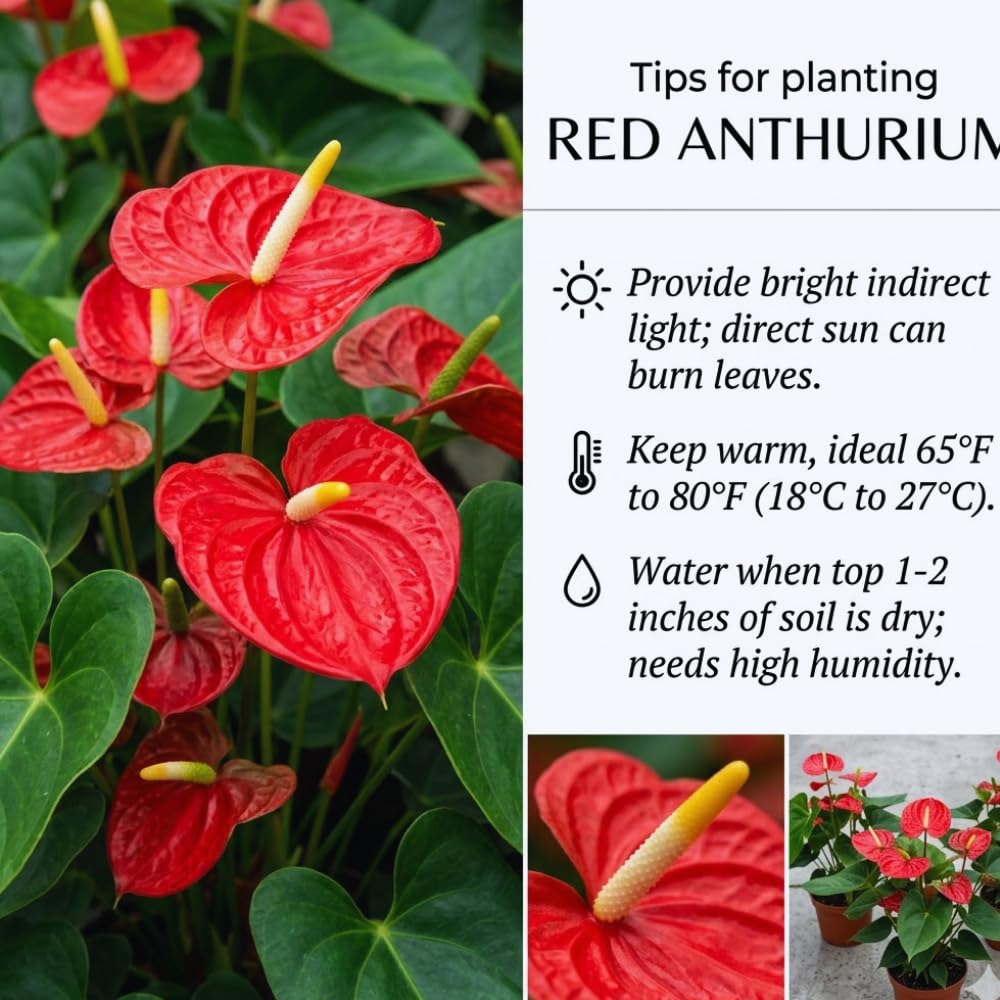 Red Anthurium Plant Live, Anthurium Flower Tree, 6'' Pot, Houseplant Live Plant for Home Decoration, No Ship to CA