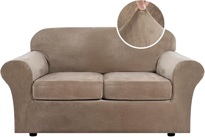 H.VERSAILTEX Real Velvet Plush 3 Piece Stretch Sofa Covers Couch Covers