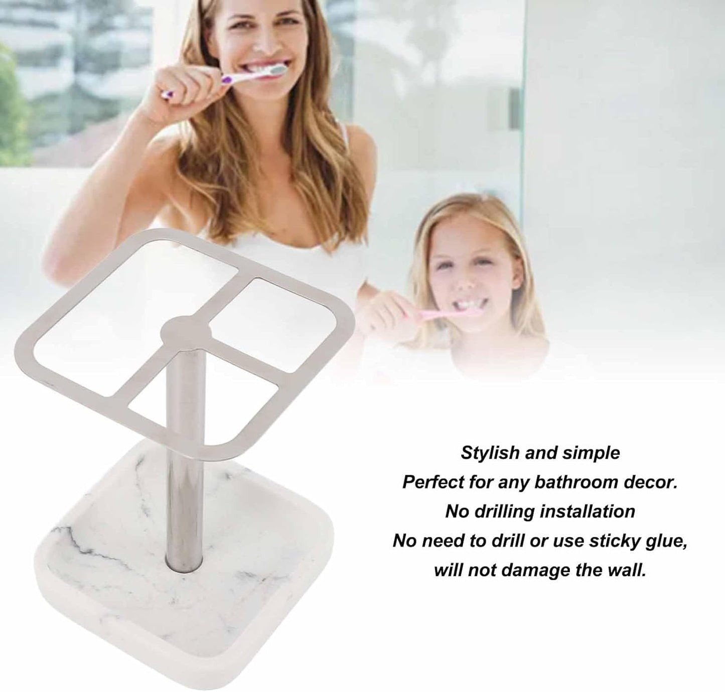 Toothbrush Holder Stainless Steel Bathroom Storage Organizer Toothpaste Stand Rack 304 Holder, Stand, Rustproof Metal 3 Slots Space Saving for Vanity, Countertops (Silver)