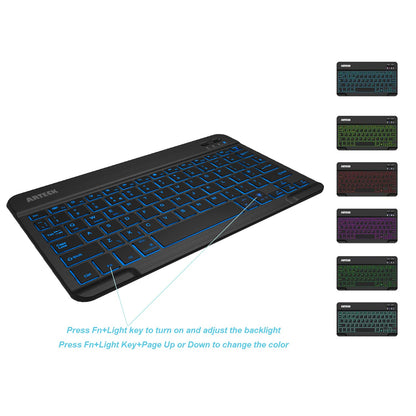 Arteck Universal Backlit 7-Colors & Adjustable Brightness Ultra Light Slim Portable Wireless Bluetooth 3.0 Keyboard for iOS iPad Pro, iPad Air, iPad Mini, Android, MacOS, Windows Tablets PC Smartphone