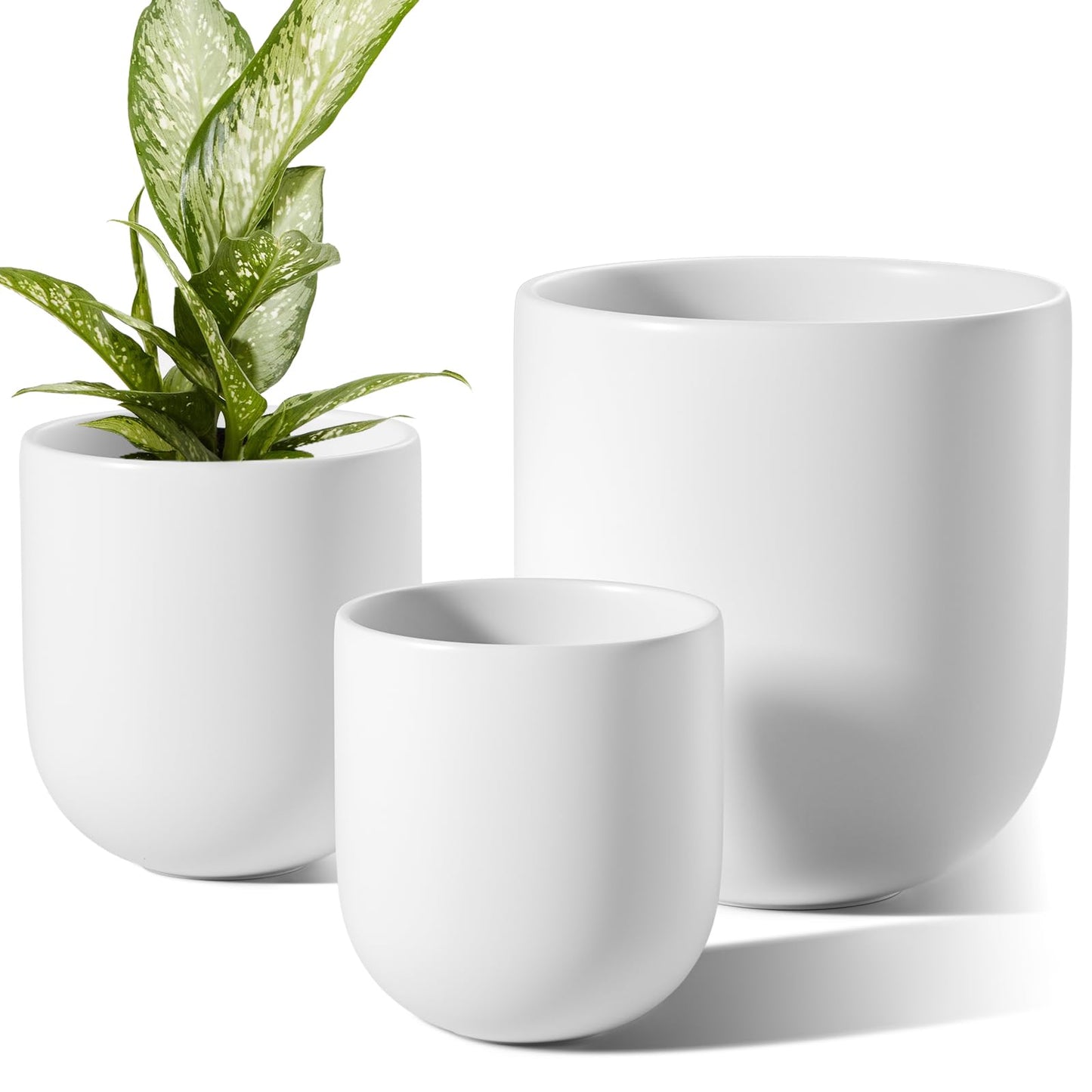 LE TAUCI 6+8+10 Inch Ceramic Pots for Plants, Plant Pots Indoor with Drainage Hole and Plug, Planter Pots for Home Office Room Patio, Set of 3, White
