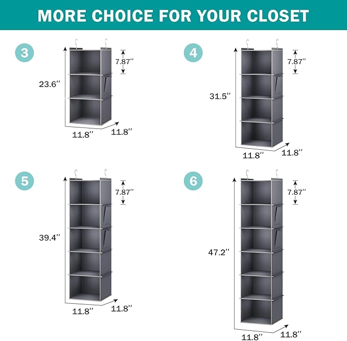 YOUDENOVA Hanging Closet Organizer, 5-Shelf Closet Hanging Storage Shelves