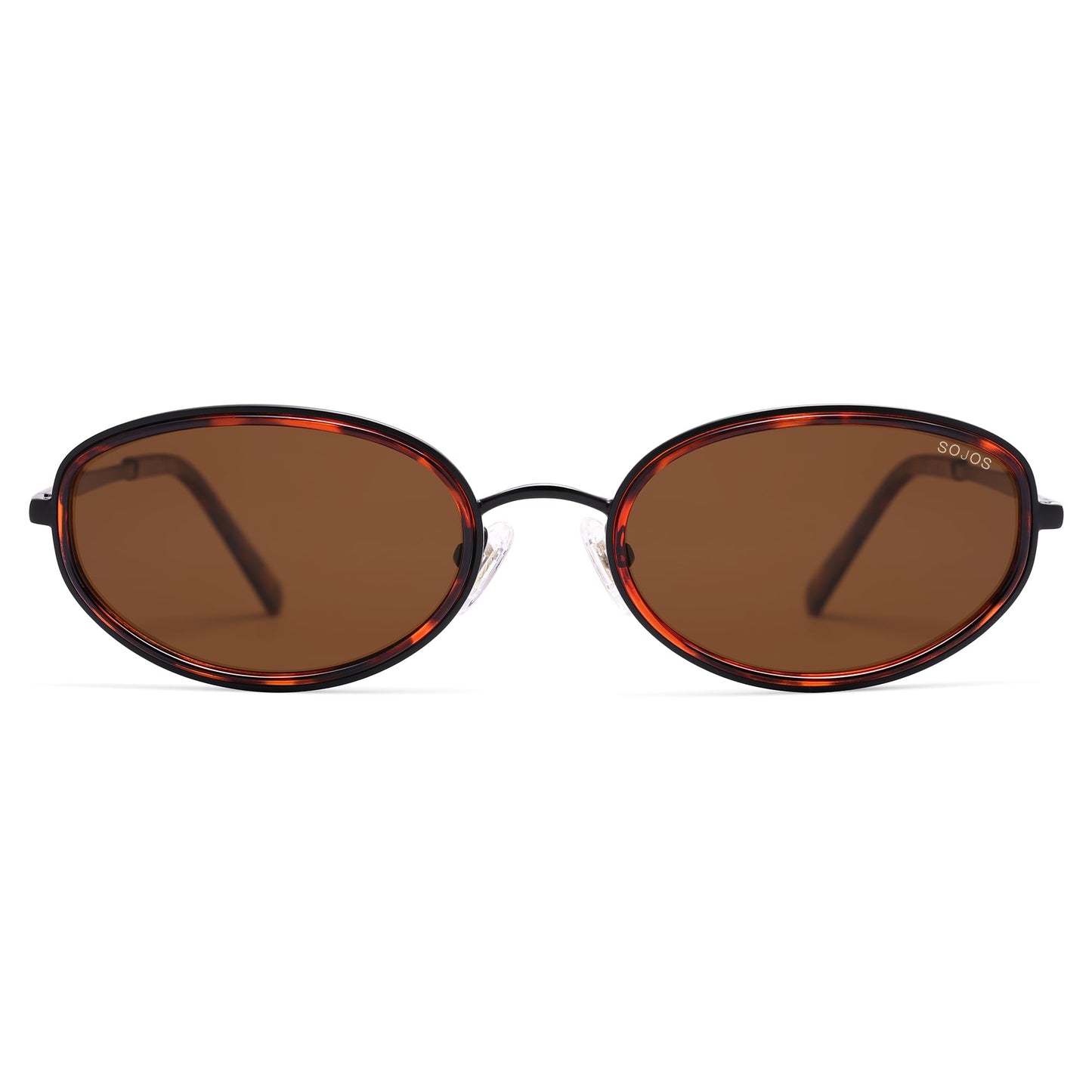 SOJOS Retro Trendy Oval Polarized Sunglasses for Women Men, 90s Vintage Circle Round Sunnies SJ1248, Brown tortoise/Brown