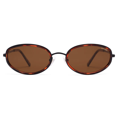SOJOS Retro Trendy Oval Polarized Sunglasses for Women Men, 90s Vintage Circle Round Sunnies SJ1248, Brown tortoise/Brown