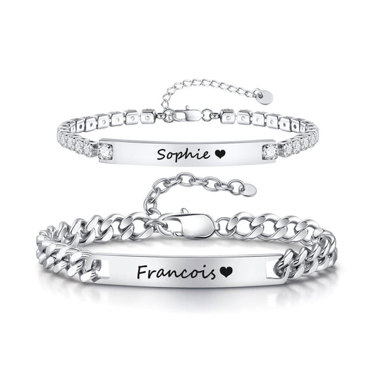 Personalized Matching Bracelet for Couple - Custom Engraving Couple Bracelet,Stainless Steel Long Distance Relationship Jewelry,Promise Bracelet for Him/Her,Valentine's Day Anniversary Birthday Gifts