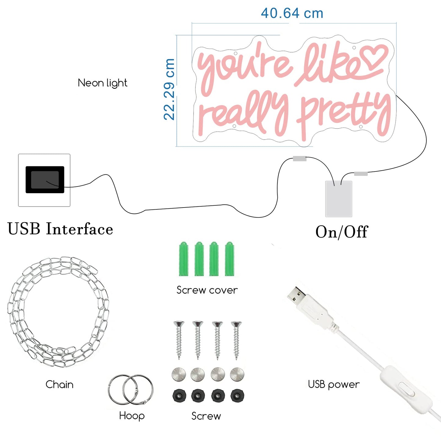 Neon Sign You're Like Really Pretty for Wall Decor Customized Led Neon Light Sign Personalized Birthday Marry Wedding Christmas Gift Sign Party Bedroom Bar Home Room (Warm White,40×22 CM)
