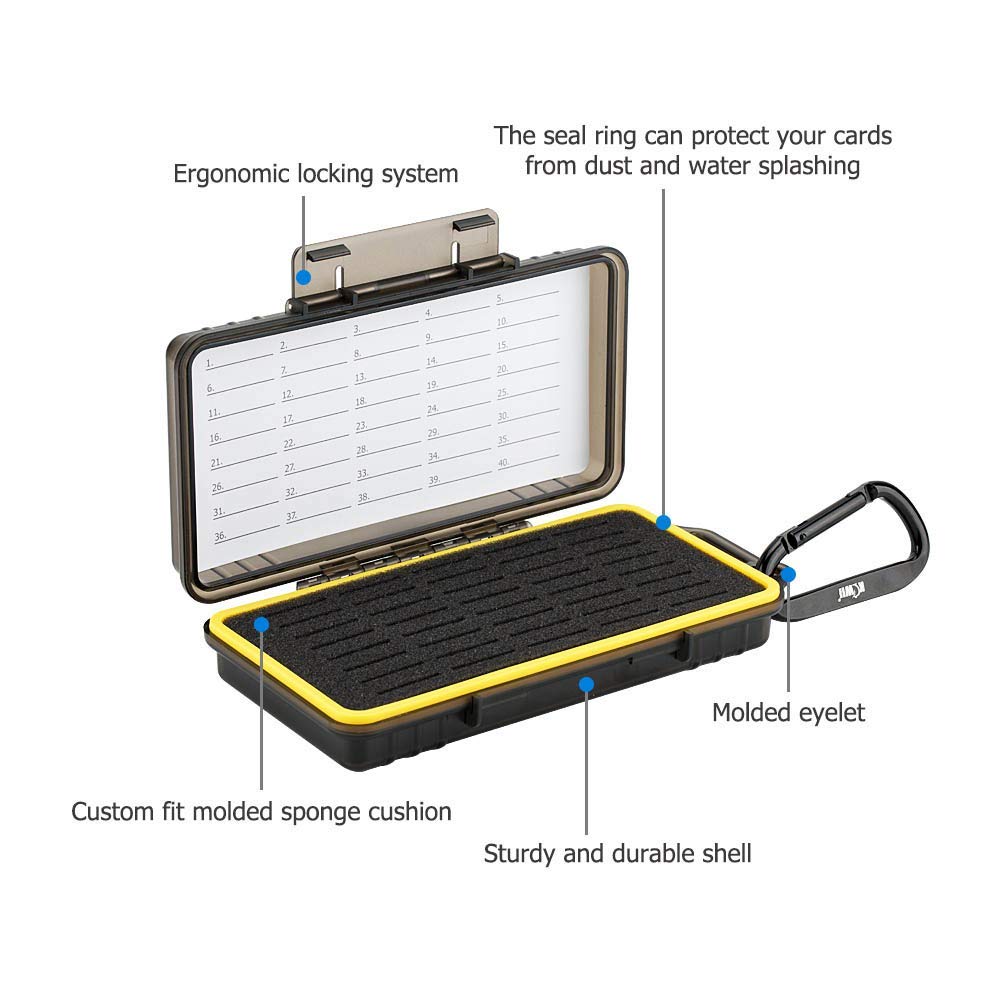 KIWIfotos 40 Slot Memory Card Case Holder Water-Resistant for 40x SD SDXC SDHC/NS (Nintendo Switch) Game Card/Sony PSV PS Vita SD Card Holder Carrying Case Box Organizer Storage