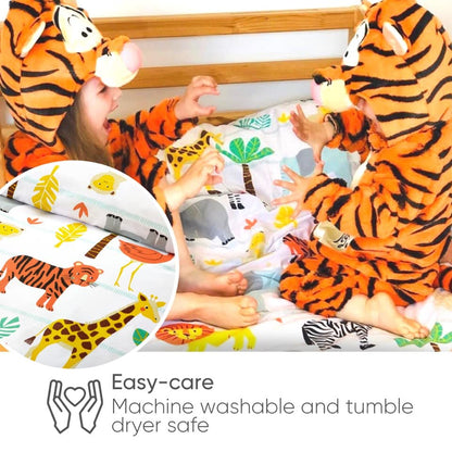 Bloomsbury Mill - Cot Bed Duvet Cover Set - Toddler Bedding Set For Boys and Girls - Safari Adventure - Jungle Animals Kids Bedding - Cot Duvet Cover & Pillow Case Set - 120x150cm