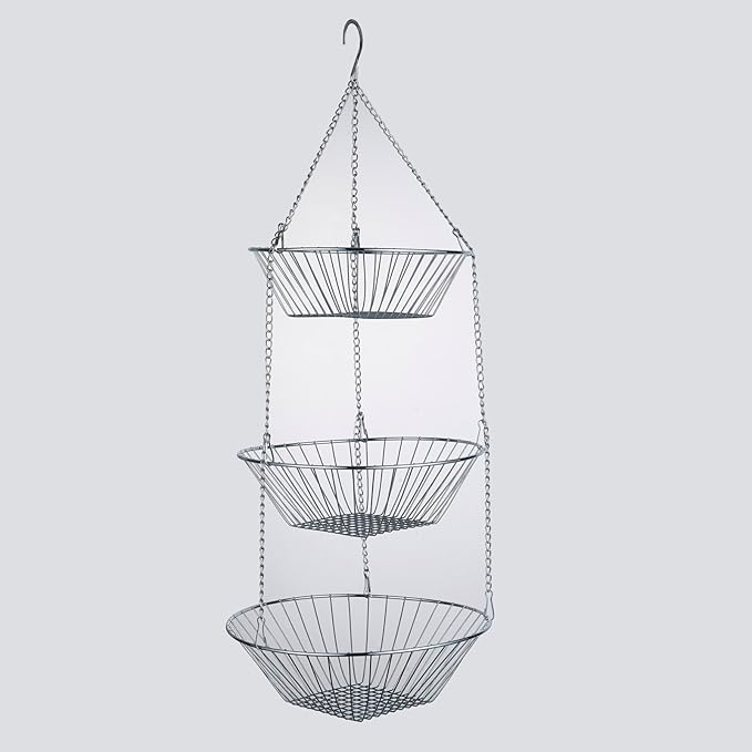 3-Tier Wire Fruit Hanging Basket 2 Packs, non-Punching Wall Hanging Storage