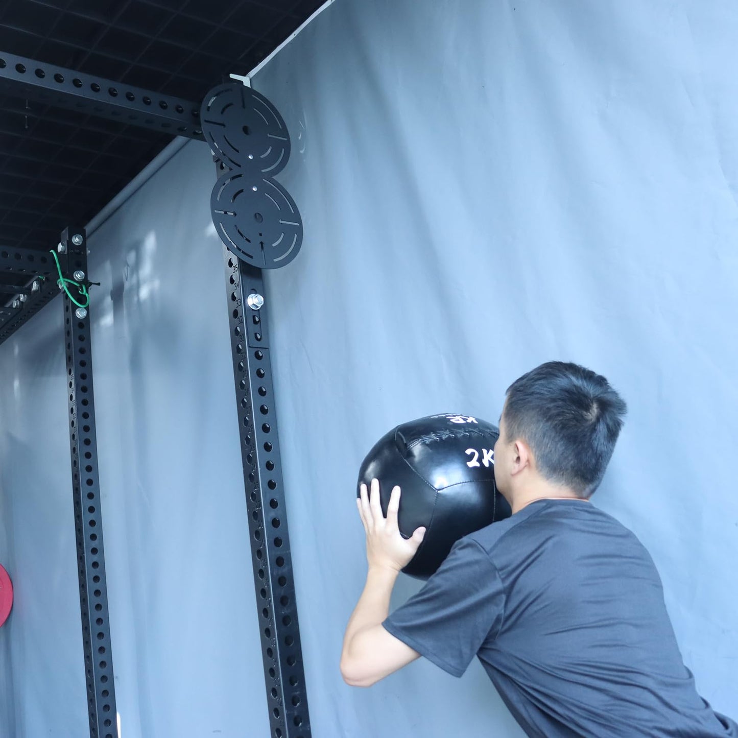 Metal Double Wall Ball Target with Extension Medicine Ball Target Rack Mounted Power Cage Attachments for Strength Endurance Arm Triceps Biceps Workouts