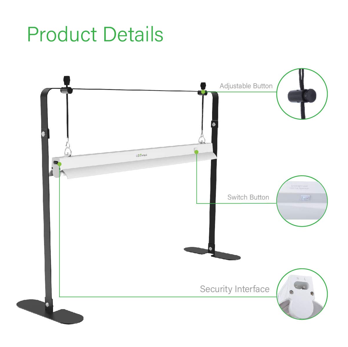 iGrowtek 2ft Grow Light for Seed Starting,LED Grow Lamp for Indoor Plants,Seedling Grow Light with Stand,Seed Starter Light Kit with Natural White Spectrum,Height Adjustable,Iron Frame,Timer Outlet