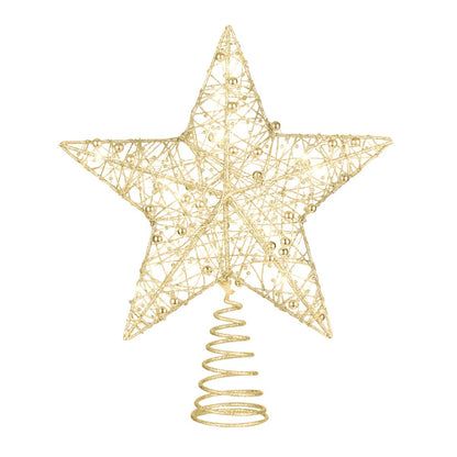 Gold Star Tree Topper, Rustproof Wire Christmas Tree Topper Star 9.84 X 7.87 X 2.36 Inch Decorative Lighted Treetop for Holiday Party and Home Decor