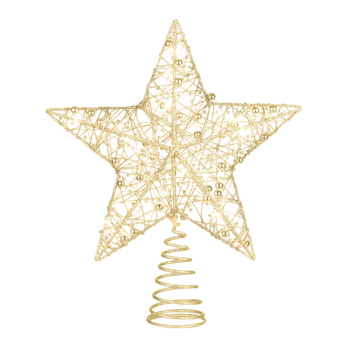 Gold Star Tree Topper, Rustproof Wire Christmas Tree Topper Star 9.84 X 7.87 X 2.36 Inch Decorative Lighted Treetop for Holiday Party and Home Decor