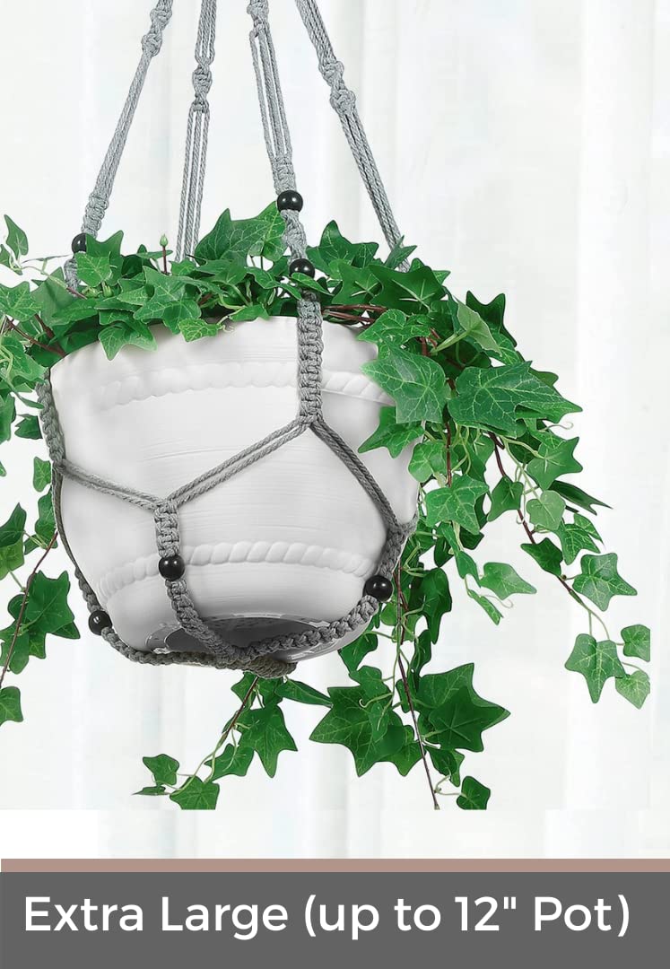 Shineloha 2 Pack 43 Inches Macrame Planter Hanger Large for 12 inch Pot + Swag Hook (Extra Long & Big) | Large Hanging Planter for Indoor Plants | No Tassel, Cotton Rope, No Pot/Plant Included
