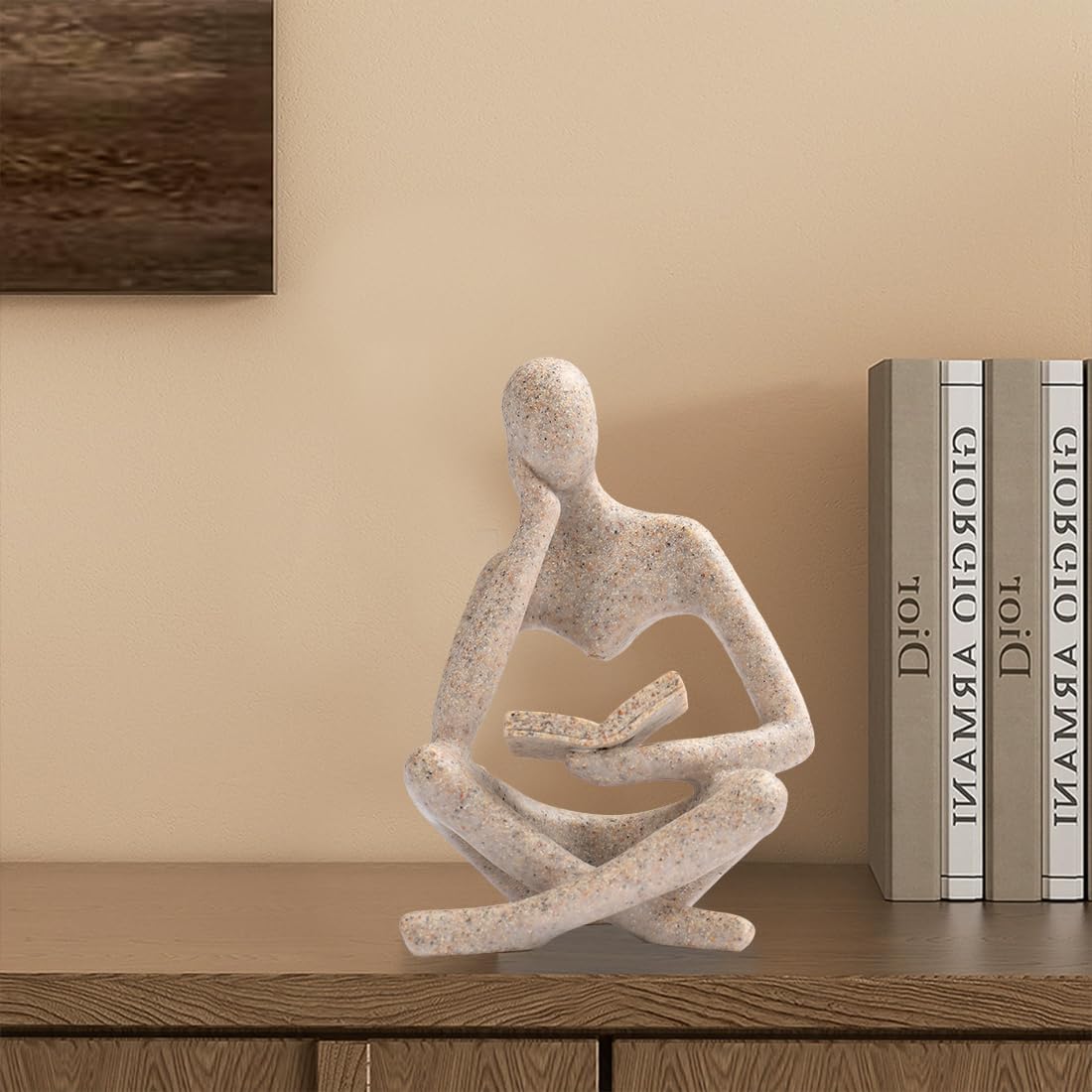 LXX1 Thinker Statue Gifts for Readers Book Lovers Women, Reading Man Figurine Bookshelf Decor Aesthetic Neutral Sculptures Home Decor for Shelves,Desk, Shelf, Coffee Table for Living Room Office
