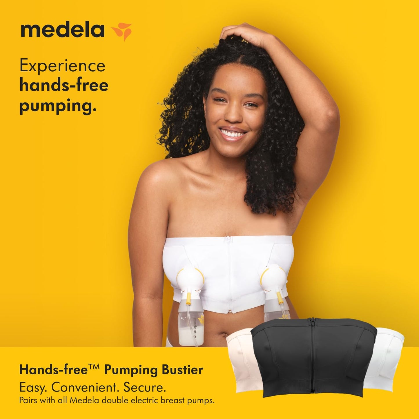 Medela Hands Free Pumping Bustier, Easy Expressing Pumping Bra with Adaptive Stretch and Easy Milk Flow White