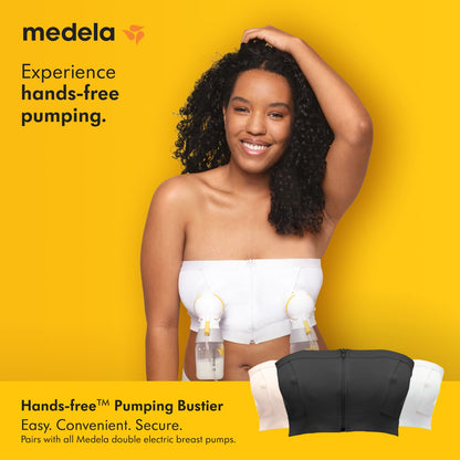 Medela Hands Free Pumping Bustier, Easy Expressing Pumping Bra with Adaptive Stretch and Easy Milk Flow Black