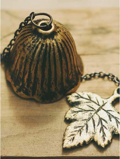 Set of 2, Japanese Traditional Lucky Small Wind Chimes for Outside, Iwachu Cast Iron Bless Temple Wind Bell Memorial and Sympathy Leaf Wind Chimes Indoor Garden Bell, Patio (Maple Leaf and Yellow Leaf