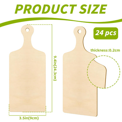 Oomcu Wooden Mini Cutting Board with Handle,Rectangle Unfinished Wood Craft Paddle Serving Tray Chopping Board Cutout for DIY Thanksgiving Christmas Home Kitchen Cooking Decor (9.4 x 3.5 Inch-24 Pcs)