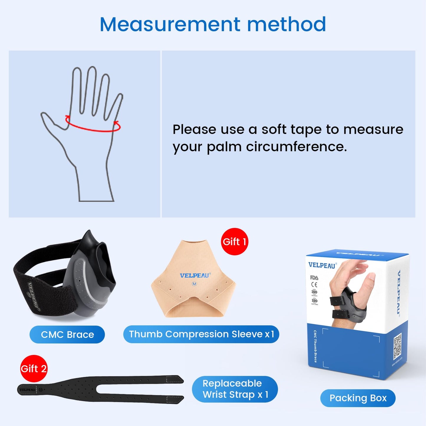 Velpeau CMC Joint Thumb Arthritis Support Brace - Soft & Hard Plastic Compose - with Thumb Compression Sleeve, Stabilizes Thumb CMC Joint Without Limiting Hand Function (Black, Right - Medium)