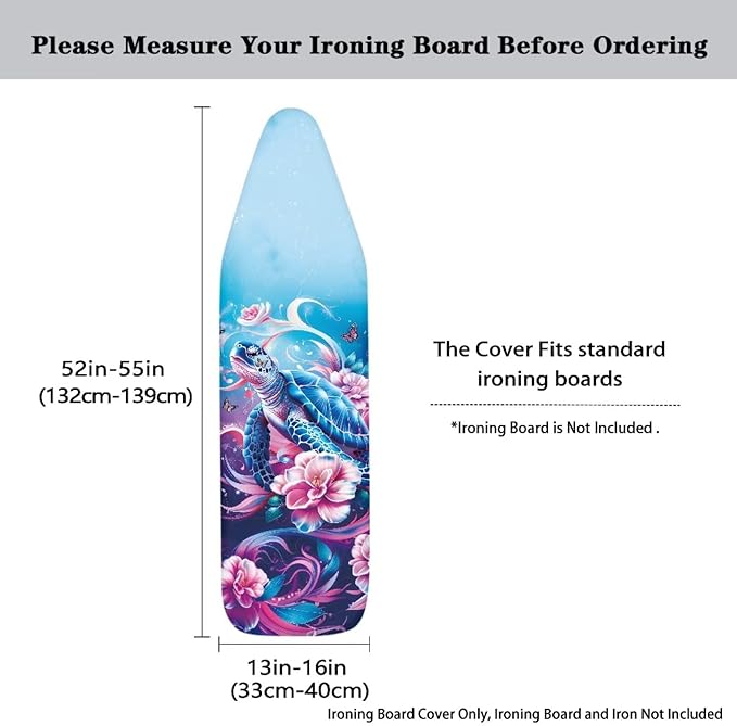 Sprowallow Turtle Flowers Ironing Board Covers Heavy-Duty Elastic Edge Iron