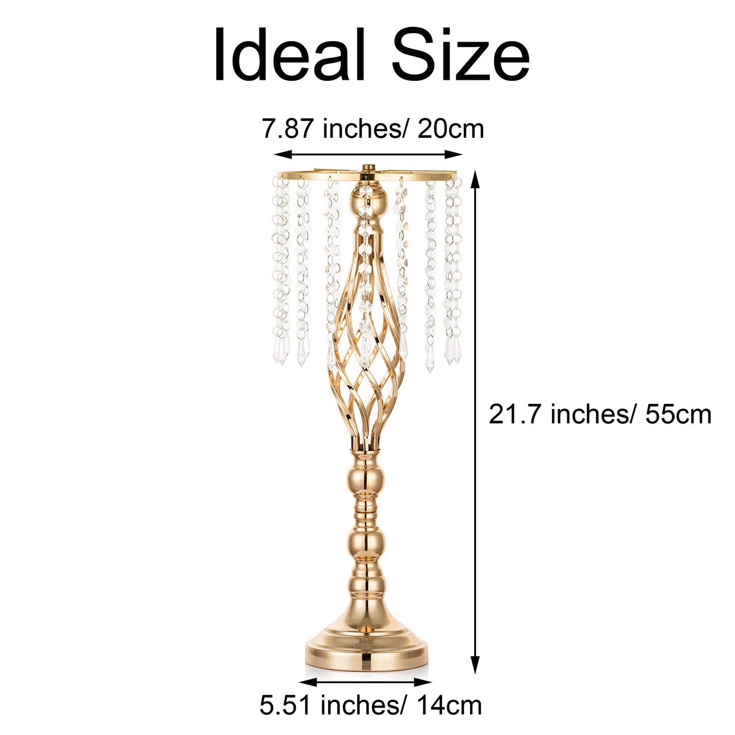 Inweder Gold Vases Centerpieces for Table: 21.7" Tall Flower Stand with Crystal Patent for Wedding Center Piece Party Event Set of 2