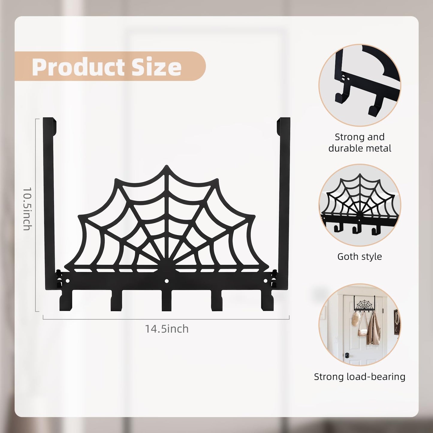 PLALUCY Spider Web Door Hook - Gothic Home Decoration Door Towel Rack - Christmas Wall Decor Towel Hooks for Bathroom Door Mount Wall Mount Coat Hooks Gothic (Spider Web)