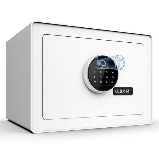 Goldenkey Luxury Jewelry Safe with Fingerprint&Keypad Lock, Document Safe Box with Soft Velvet Lining, Removable Shelf, High Security for Home Office, Hotel, 1.2 Cu.Ft.