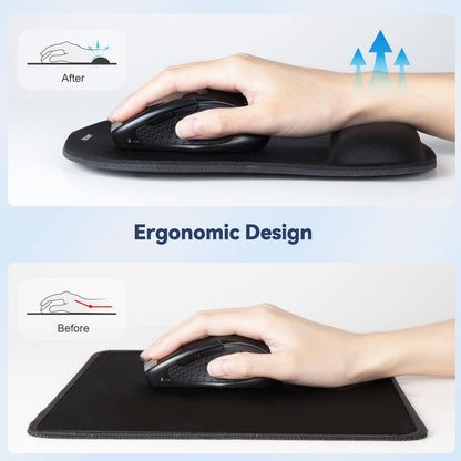 TECKNET Mouse Pad with Wrist Support, Ergonomic Gaming Mouse Pad Pain Relief, Portable Comfortable Mousepad for Computer, Laptop, Office, Home and Travel, Non-Slip Base, Waterproof Surface, Black