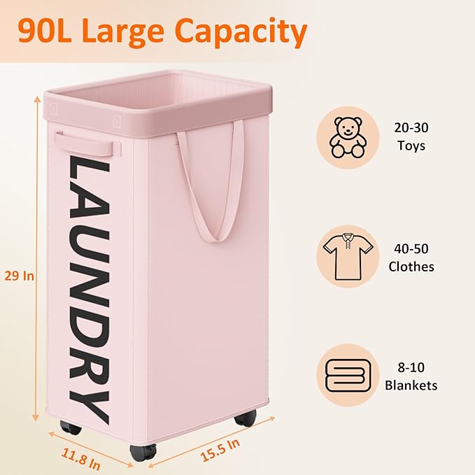 Pink Laundry Basket with Wheels, Dorm Room Essentials