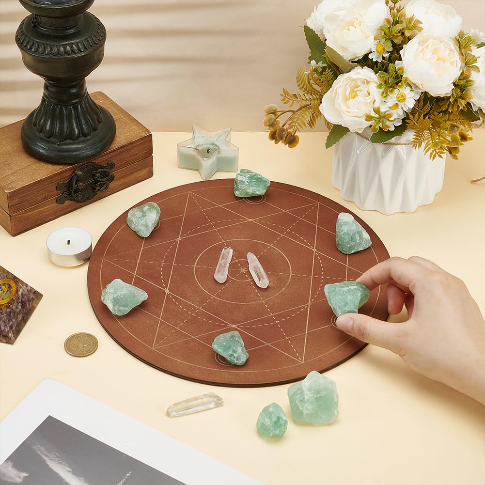 FINGERINSPIRE 10 inches Diameter Wooden Crystal Grid Board Round Sacred Geometry Energy Grids Board Metatron's Cube Crystal Grid Plate for Witchcraft Wiccan Altar Ritual Sacred Space Decor