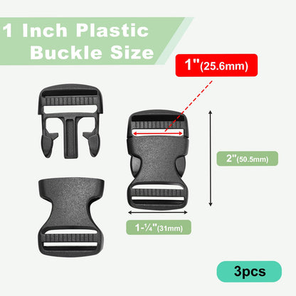 3pcs 1" Inner Dia. Plastic Buckles for Strap Replacement, Quick Side Release Buckles Outdoor Camping Backpack Clips for Dog Collar Nylon Webbing Belt Clip Dual Adjustable