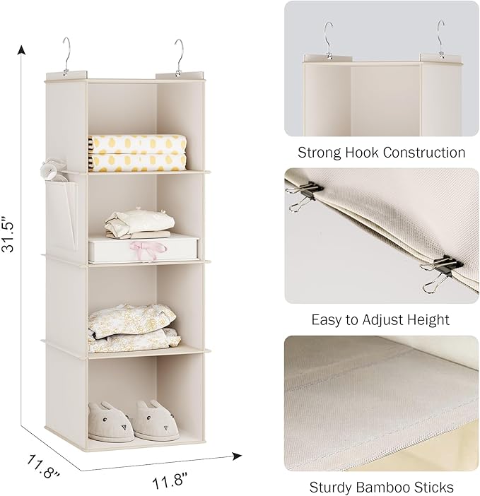 YOUDENOVA Hanging Closet Organizer, 4-Shelf Closet Hanging Storage Shelves