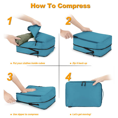Compression Packing Cubes, Lumesner 8 Set Travel Packing Cubes for Carry on Suitcases, Compression Suitcase Organizers Bag Set & Travel Cubes (8-piece,Blue)
