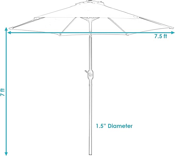Sunnydaze Outdoor Patio Umbrella - Polyester Table Market Umbrella with Push-Button Tilt and Crank - 6 Sturdy Ribs - Red - 7.5ft