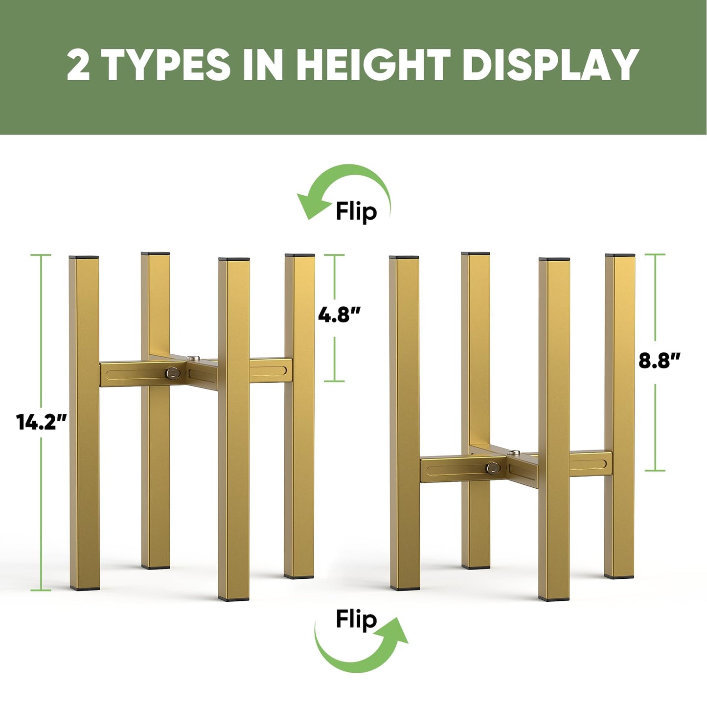 MUDEELA Plant Stand for Indoor and Outdoor: Adjustable Width Fits for 8-12 Inch Pots - Metal Heavy Duty Plant Stand Holder Up to 200lbs, 14.2 Inch Single Tier Planter Stand (Without Pot) (Gold, 1 Pack)