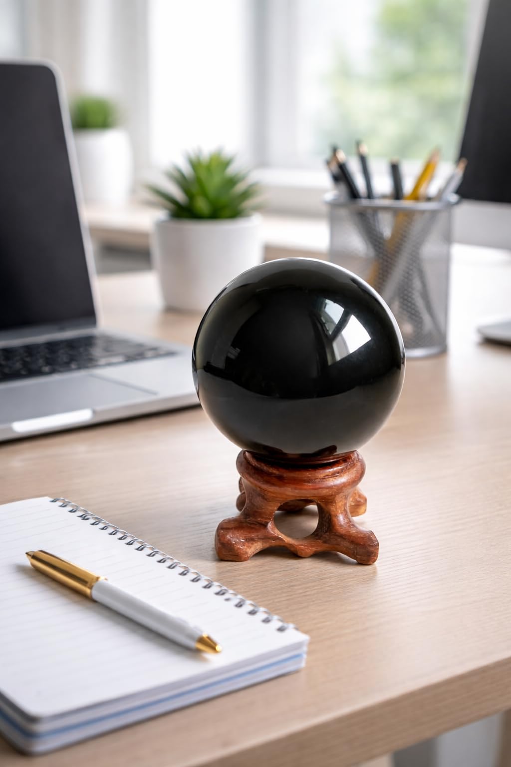 Mina Heal Genuine Obsidian Crystal Sphere for Meditation, Divination, and Feng Shui – Black Crystal Ball for Scrying and Healing