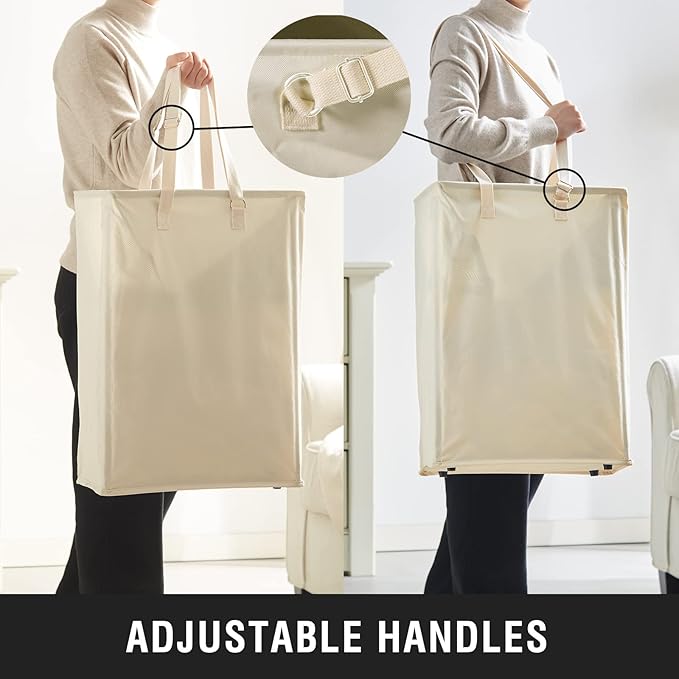 Slim Laundry Hamper with Adjustable Long Handles, 45L Small Laundry Baskets