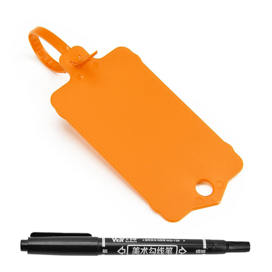LeadSeals 100pcs Blank Plastic Tags for Labeling Reusable Hanging Tags Ties Key Tag Storage Labels Waterproof Plastic Mark Label Writable Hang Sign with One Marker Pen (Orange)