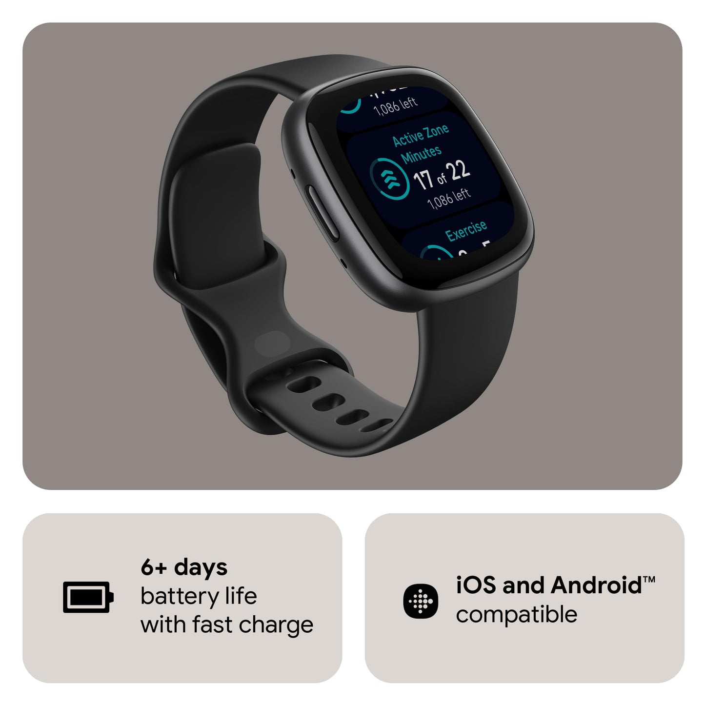 Google Fitbit Versa 4 Fitness Smartwatch with built-in GPS and up to 6 days battery life - compatible with iOS 15 or higher & Android OS 9.0 or higher, Black/Graphite