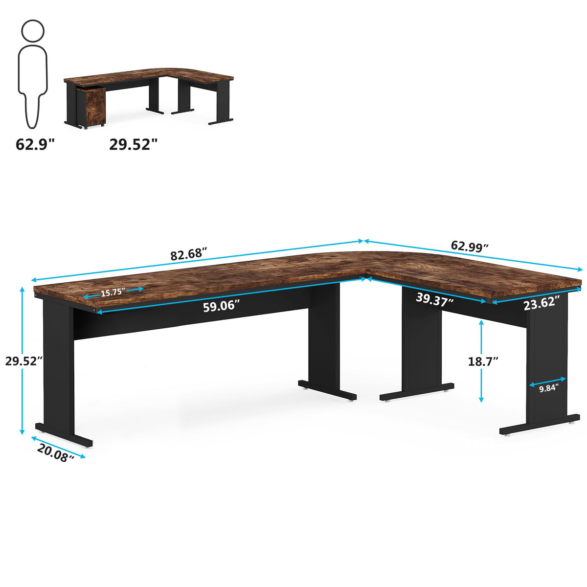 Tribesigns 83" L-Shaped Executive Desk, Large Office Desk with Drawers, Industrial Corner Computer Table with Rolling File Cabinet, Business Workstation for Home Office (Brown, 83 Inches)