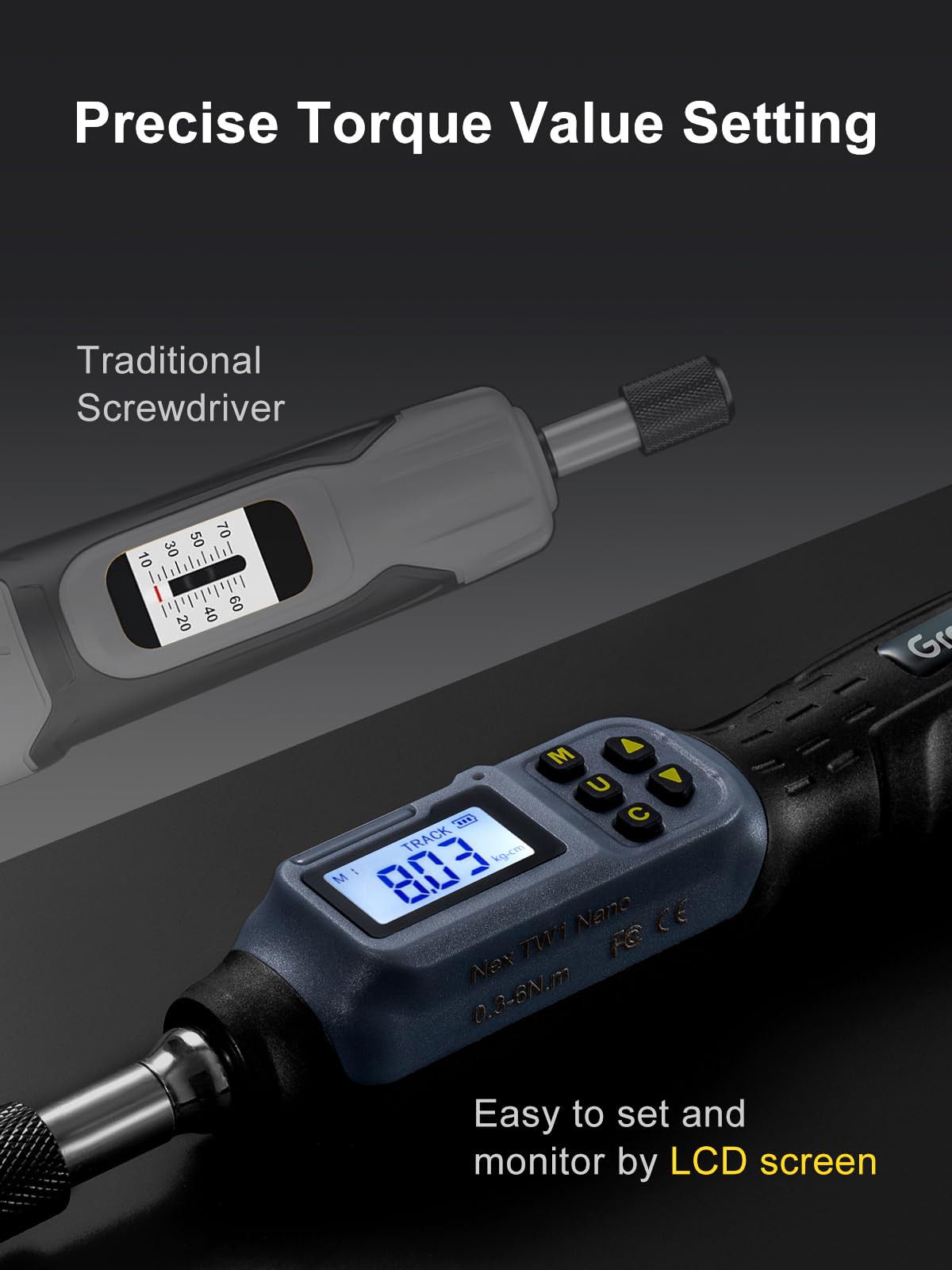 GROWNEER Digital Torque Screwdriver, 2.66-53.1 in-lbs/0.3-6 Nm, 1/4'' Drive Inch Pound Torque Screwdriver Electrician with Buzzer & LED Indicator, 27 in 1 Set