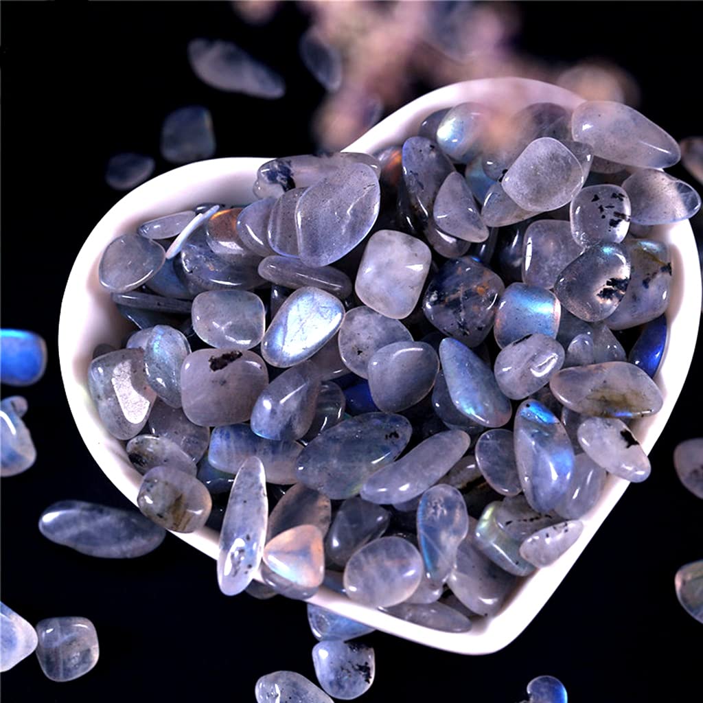 IMALY Grey Moonstone Tumbled Chips Stone Polished Crushed Healing Crystal Quartz Pieces Irregular Shaped Stones for Home Decorative Stones Vases Plants Succulents 0.5lb