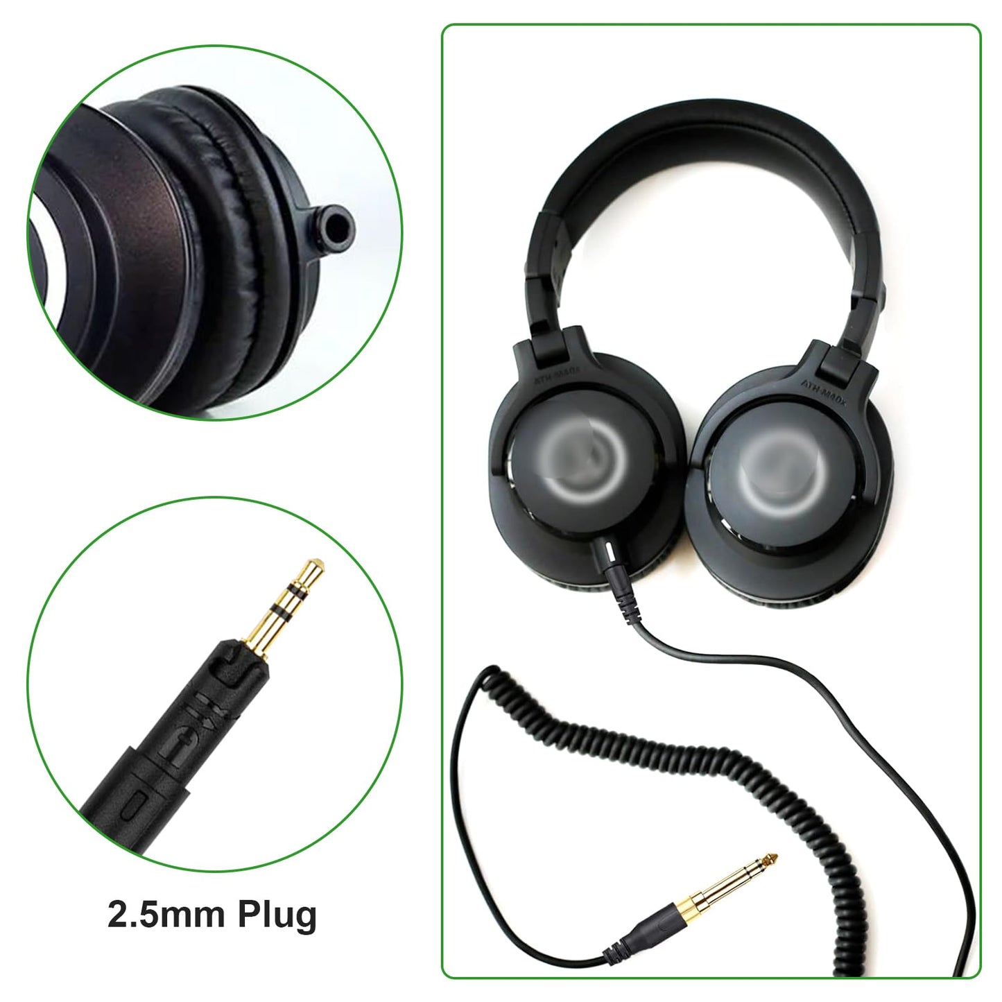 Hizsoaor ATH-M50x Replacement Cable, Audio Cable Compatible with Audio Technica ATH-M50x、ATH-M40x、ATH-M70x、ATH-M60x Coiled AUX Headphone Extension Cable with 6.35mm(1/4") Adapter(4ft extends to 10ft)
