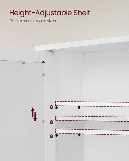 VASAGLE Bathroom Cabinet with Mirror, Wall Cabinet with 2 Mirrored Doors and Open Compartment, Adjustable Shelf, Wall-Mounted, 13 x 56.5 x 58.5 cm, White LHC002