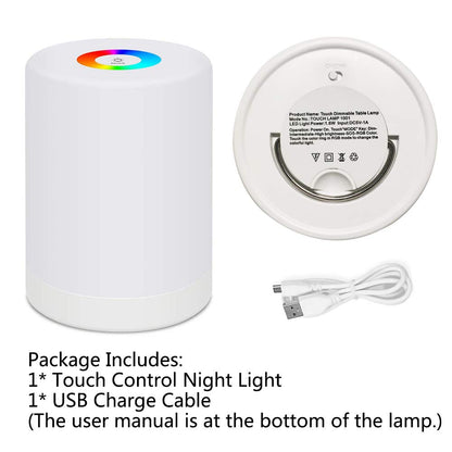 LED Night Light, Smart Bedside Table Lamp, Touch Control Dimmable USB Rechargable, Portable, Color Changing RGB for Kids, Bedroom, Camping (Warm White)