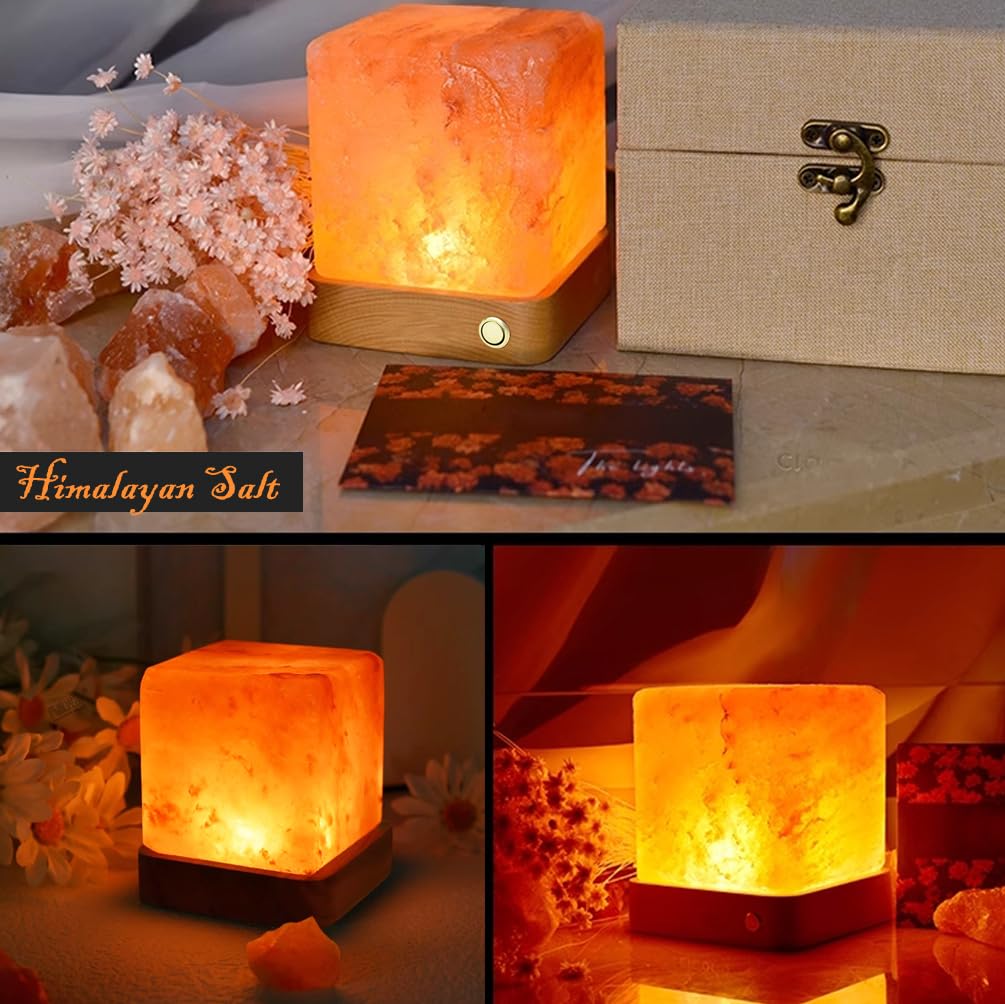 TAOHUA GARDEN Natural Himalayan Cordless Salt Lamp Rock Crystal Rechargeable（Built-in Battery） Remote Control 15colours Decorative Present for Friend